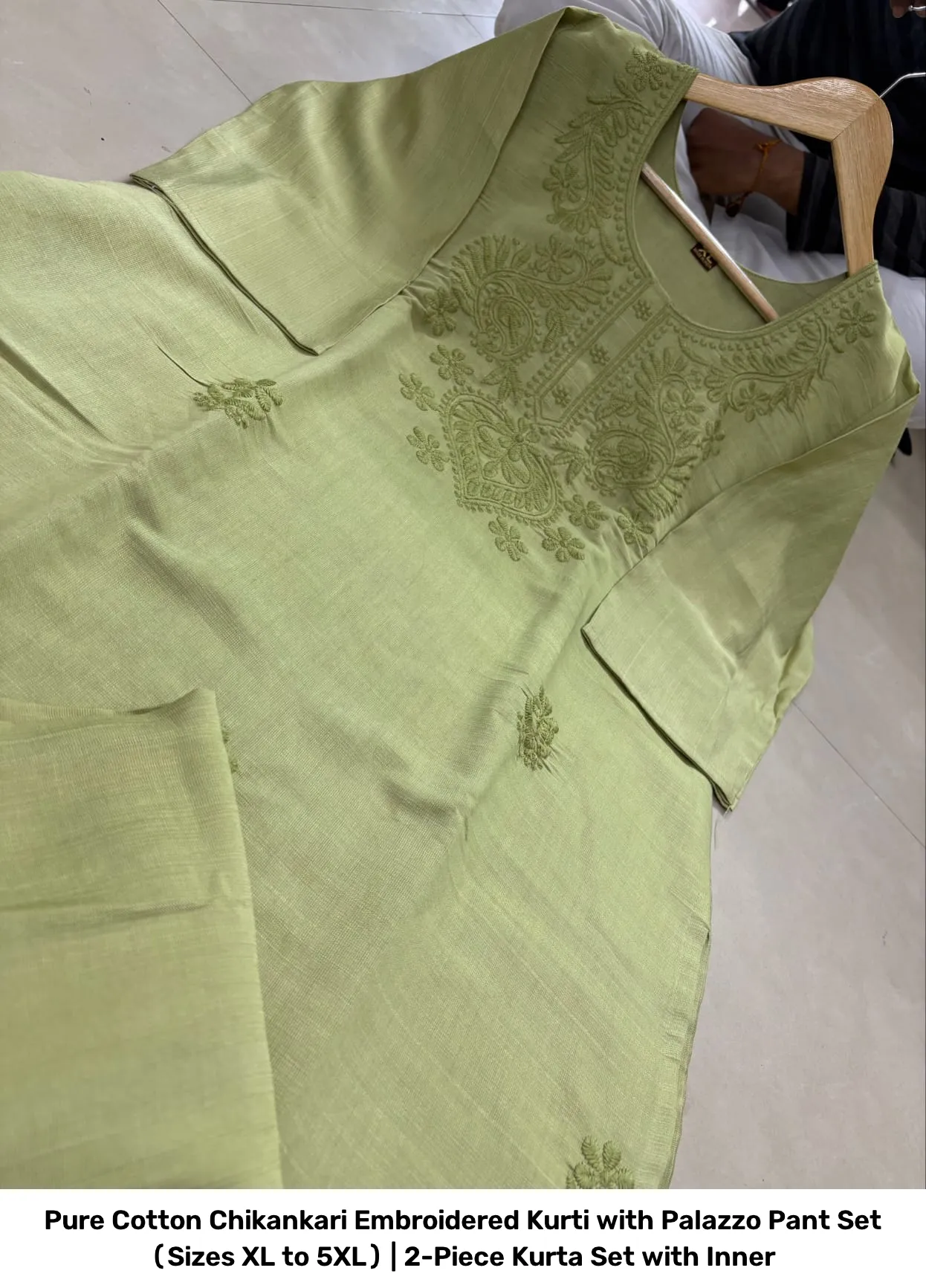 Pure Cotton Chikankari Embroidered Kurti with Palazzo Pant Set (Sizes XL to 5XL) | 2-Piece Kurta Set with Inner 23