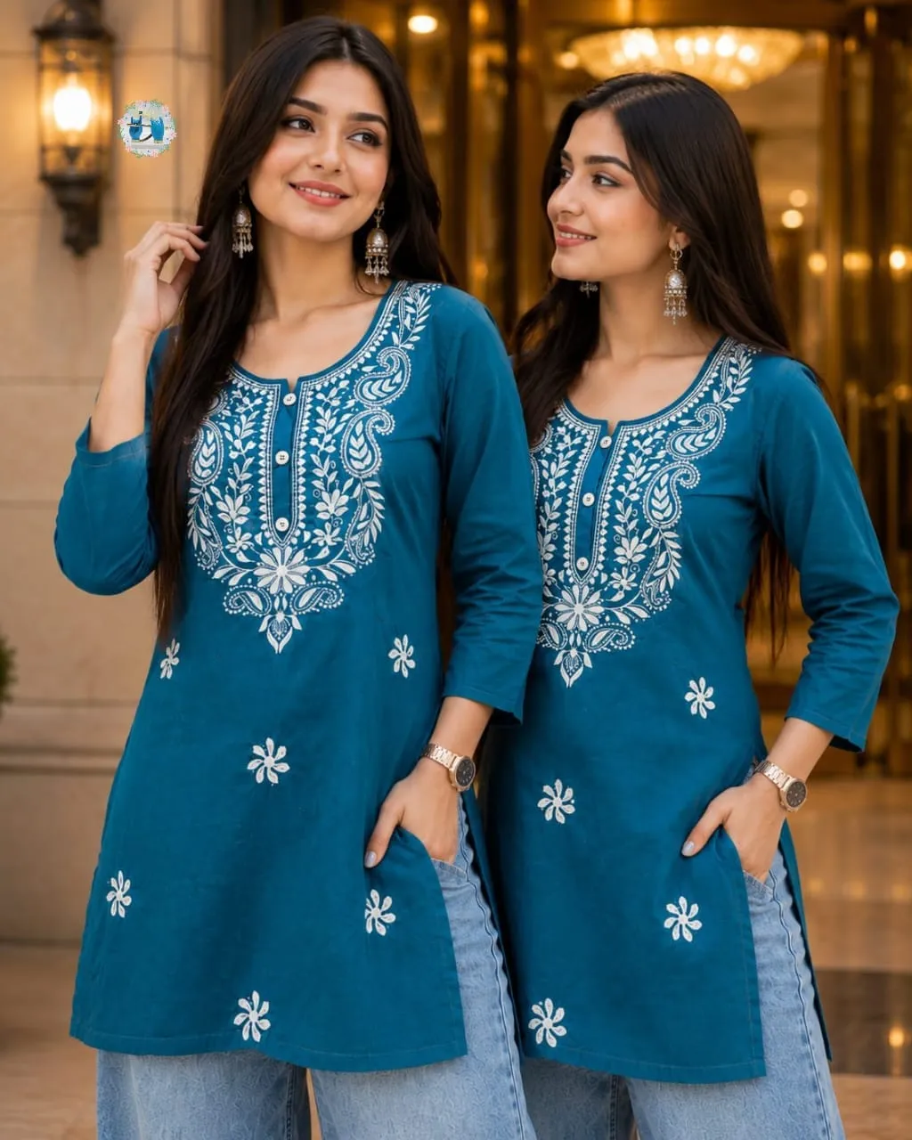 Pure Cotton Chikankari Short Kurti Top with Pockets | Hand Embroidered Daily Wear Tunic Kurta (Sizes M to 6XL)
