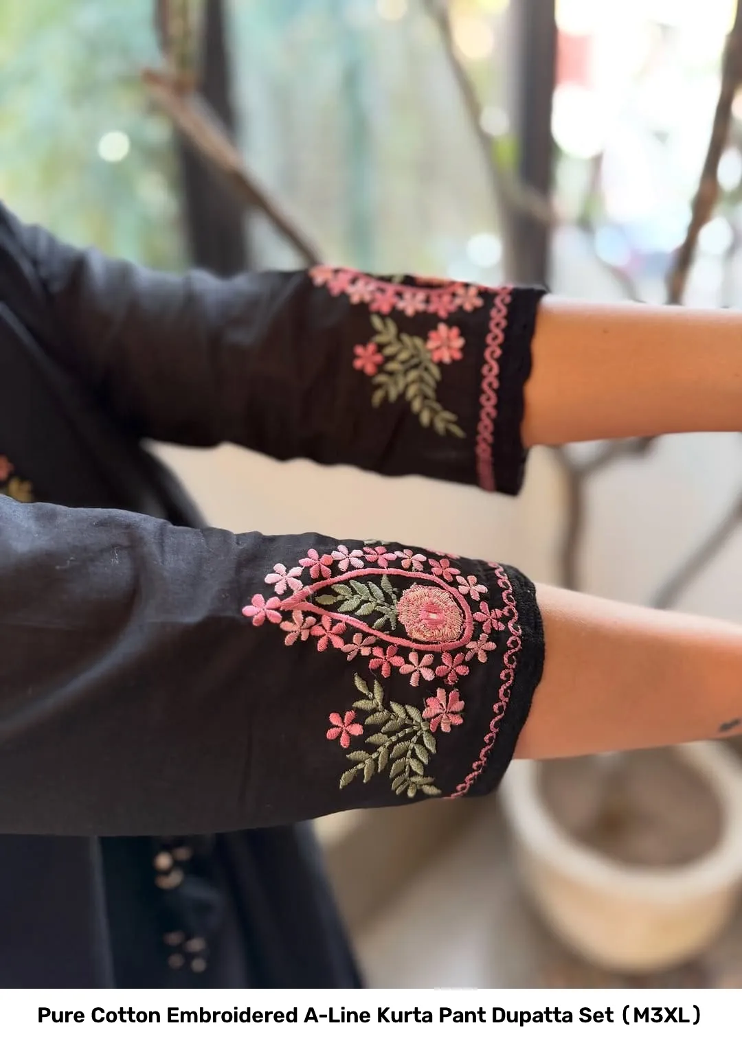 Pure Cotton Embroidered A-Line Kurta Pant Dupatta Set (M–3XL) 10