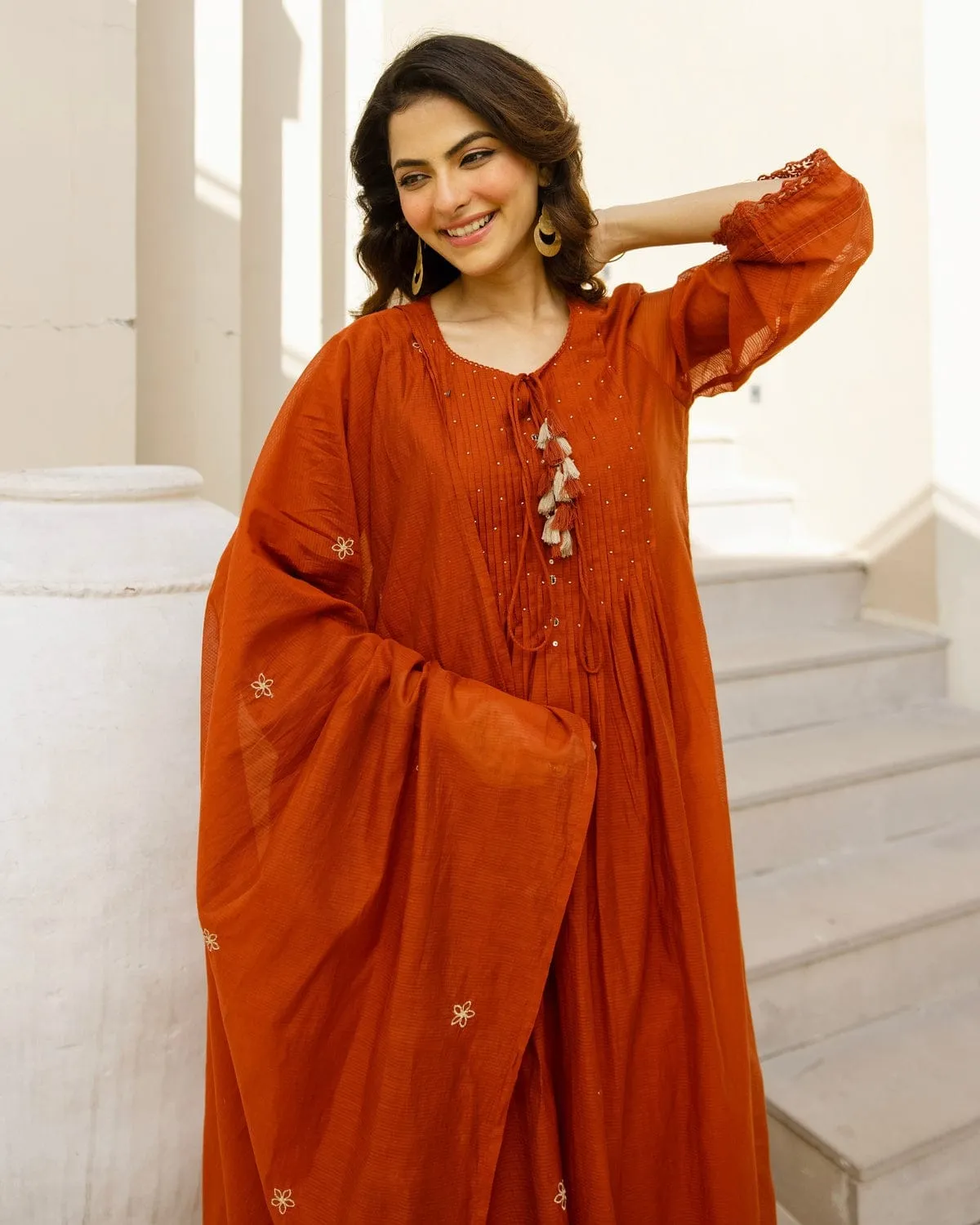 Pure Cotton Embroidered A-Line Kurta Set