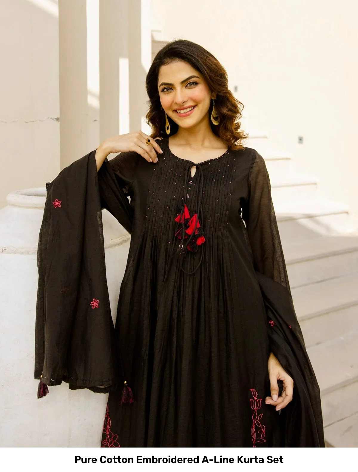 Pure Cotton Embroidered A-Line Kurta Set 10