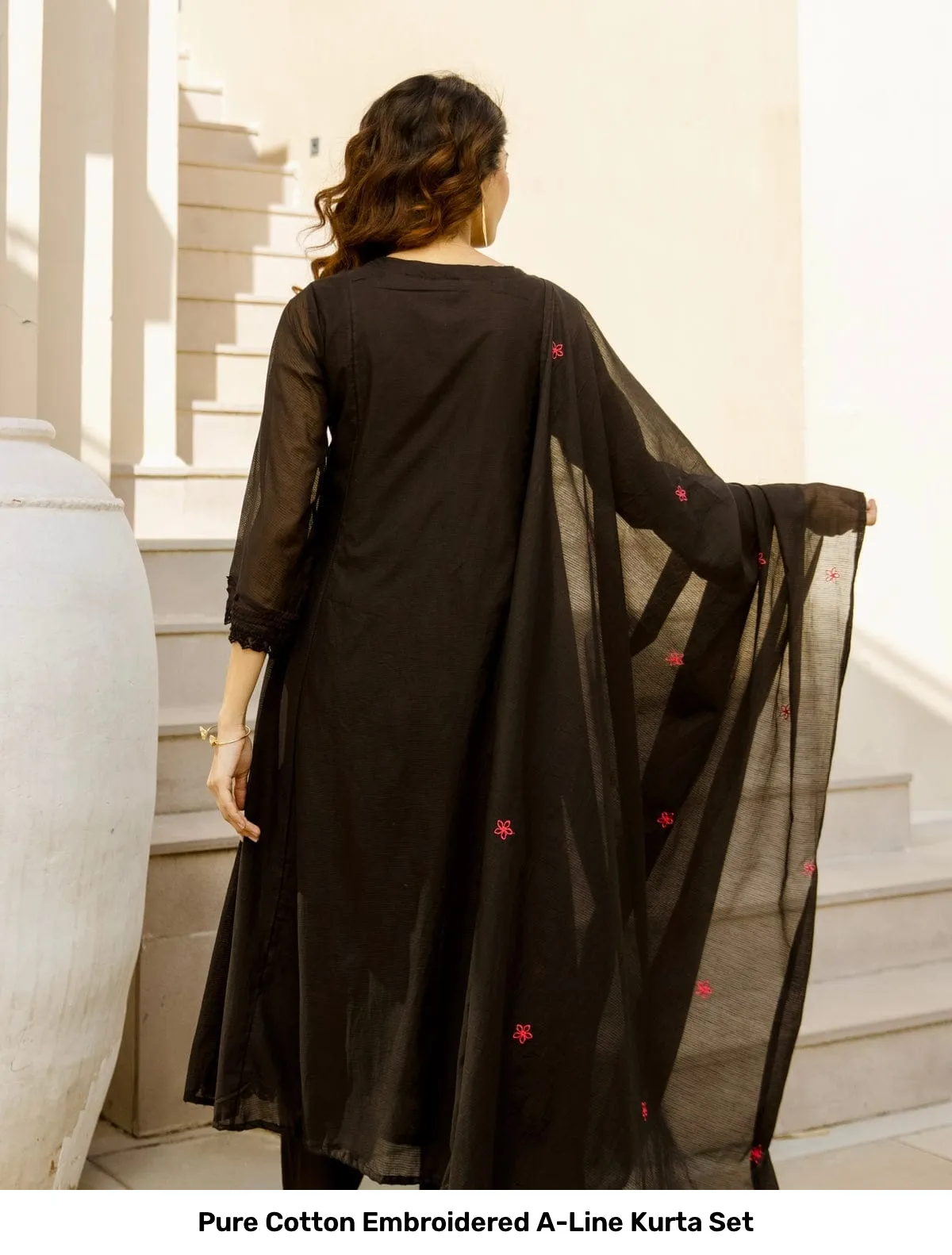 Pure Cotton Embroidered A-Line Kurta Set 13