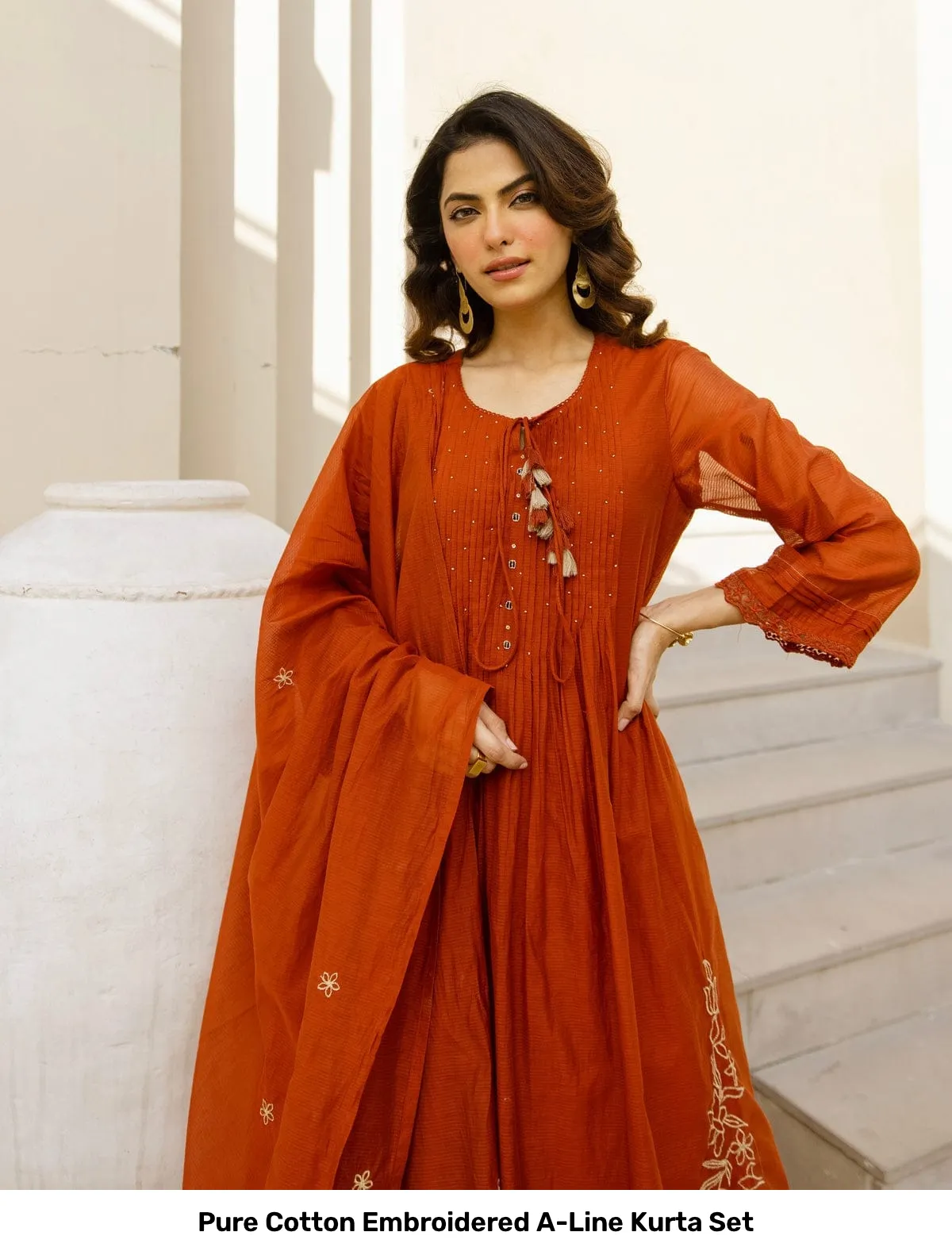 Pure Cotton Embroidered A-Line Kurta Set 17