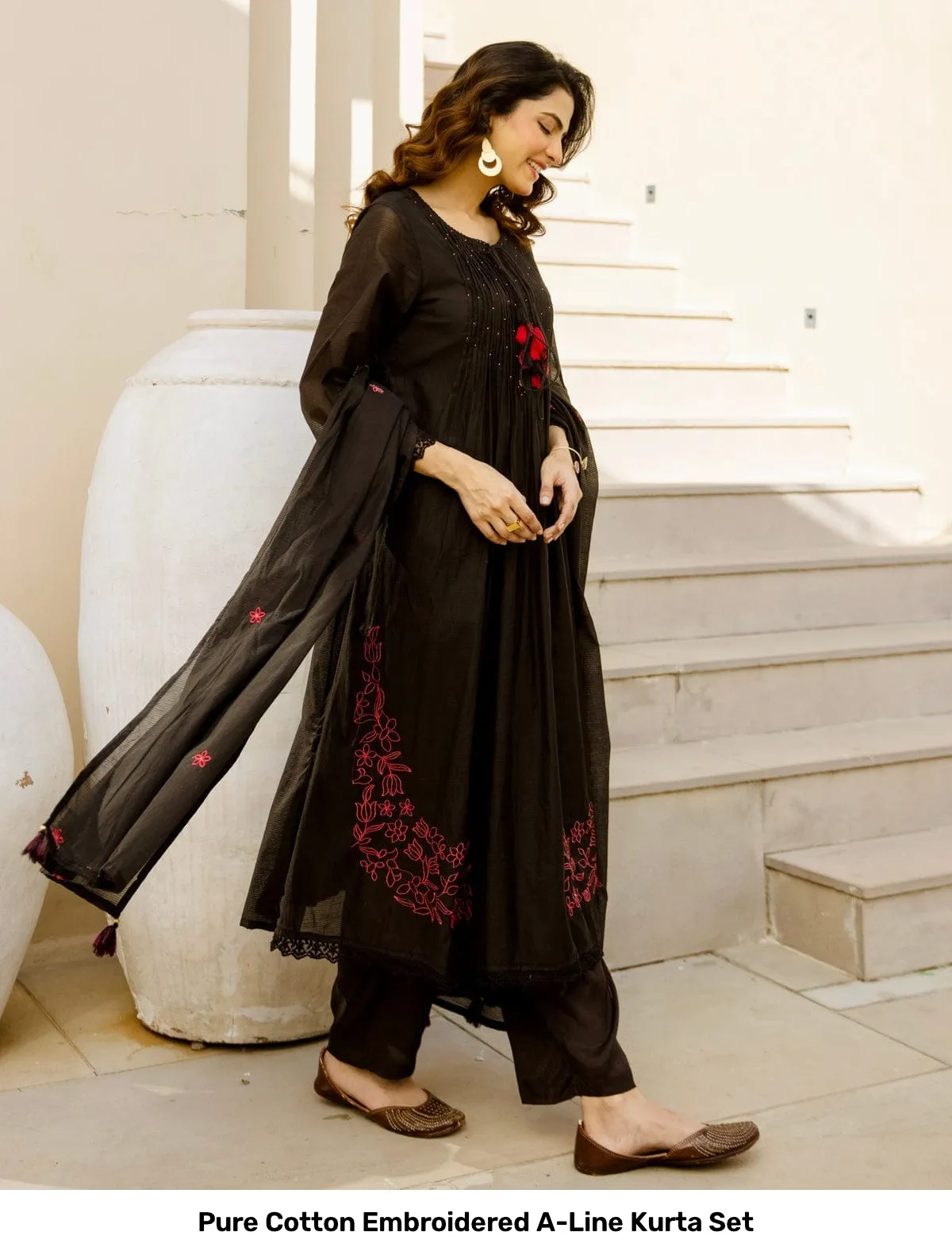 Pure Cotton Embroidered A-Line Kurta Set 3