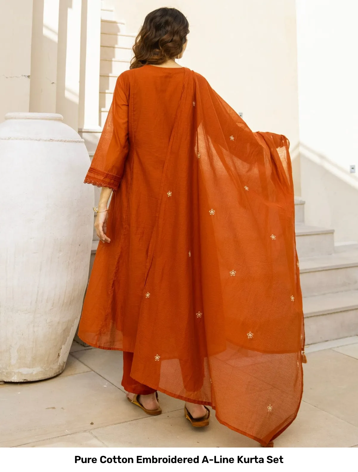 Pure Cotton Embroidered A-Line Kurta Set 4