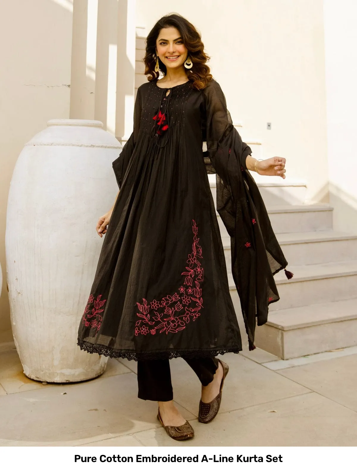 Pure Cotton Embroidered A-Line Kurta Set 6
