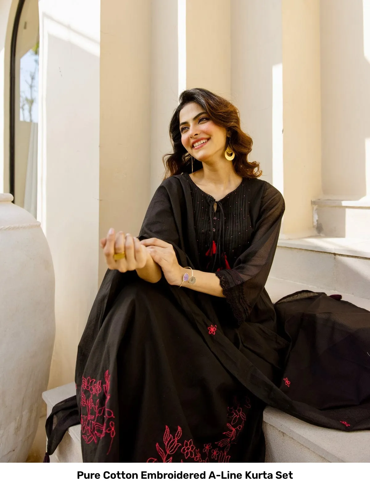 Pure Cotton Embroidered A-Line Kurta Set 7