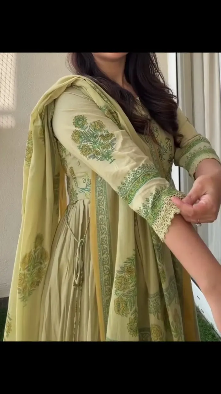 Pure Cotton Embroidered Anarkali Suit Set