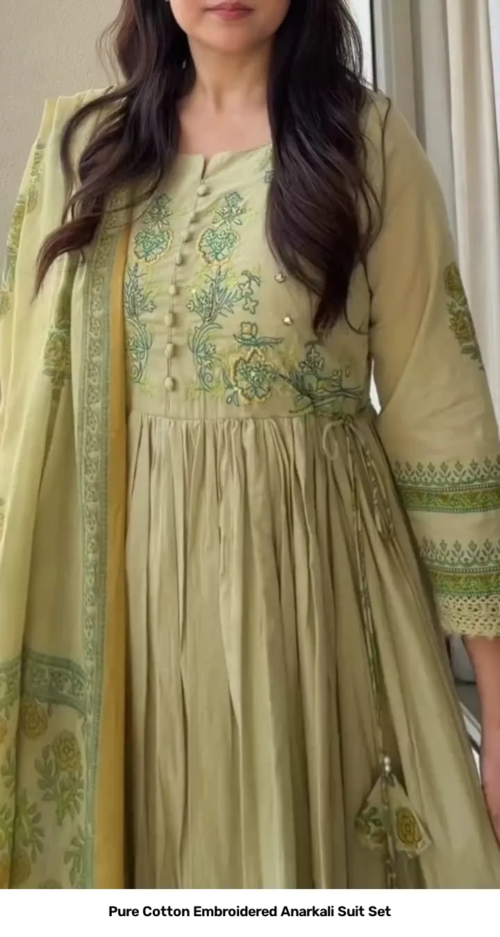 Pure Cotton Embroidered Anarkali Suit Set 3