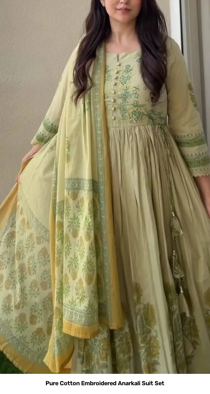 Pure Cotton Embroidered Anarkali Suit Set 4