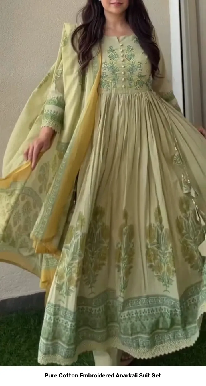 Pure Cotton Embroidered Anarkali Suit Set 5
