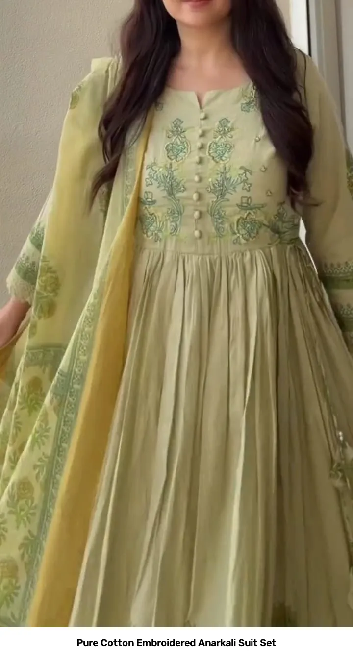Pure Cotton Embroidered Anarkali Suit Set 6