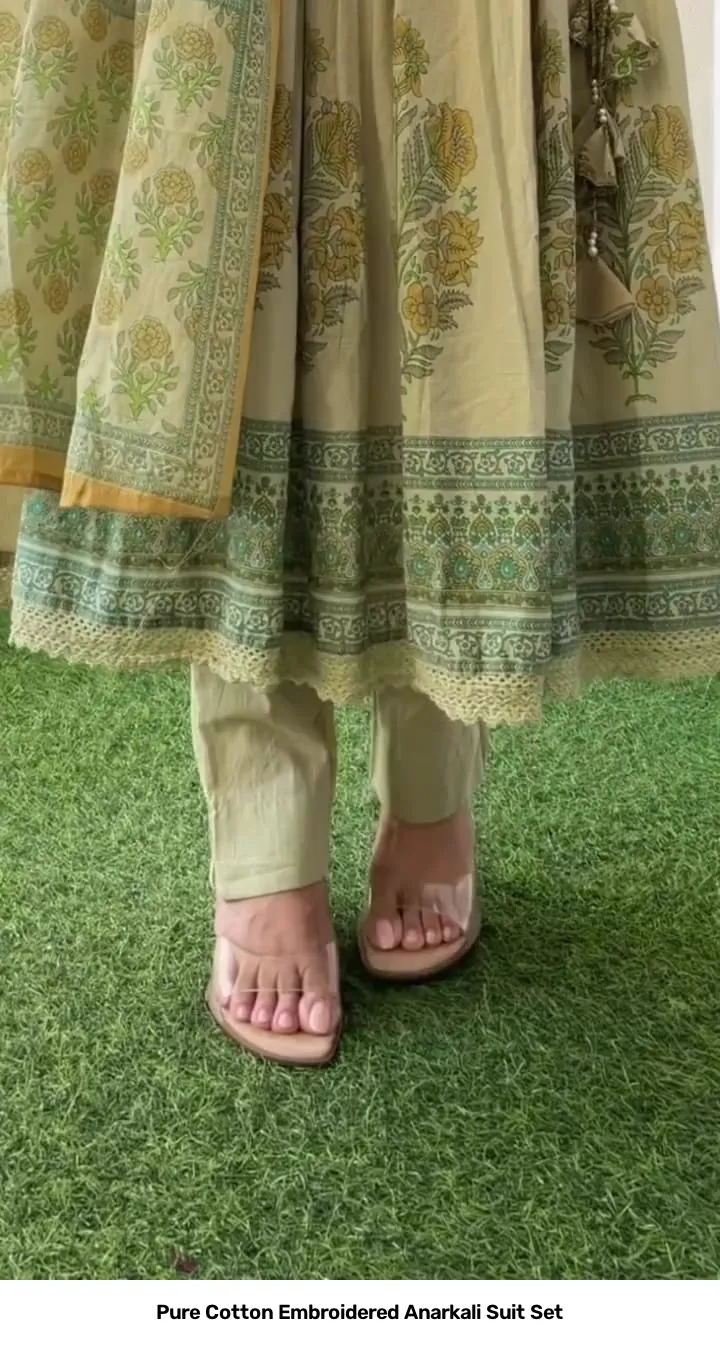 Pure Cotton Embroidered Anarkali Suit Set 7