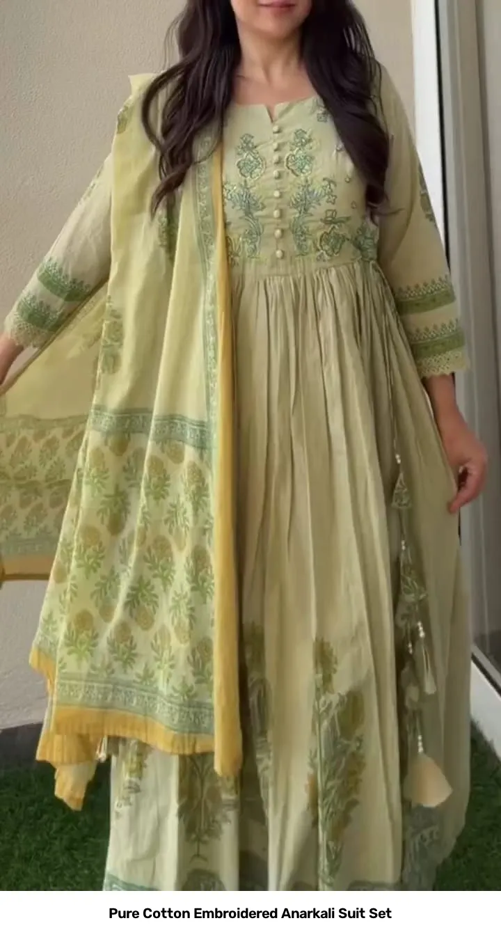 Pure Cotton Embroidered Anarkali Suit Set 8
