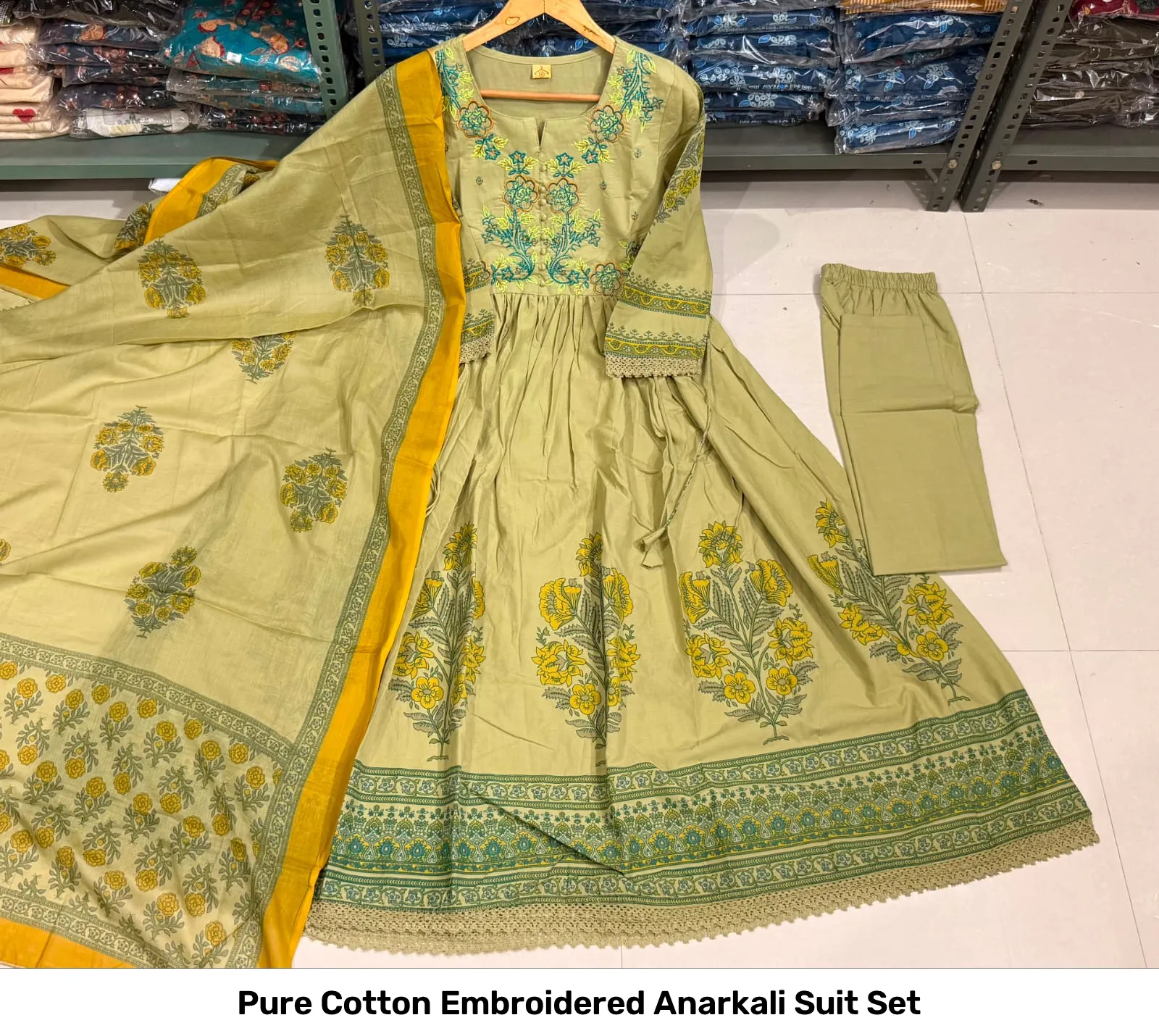 Pure Cotton Embroidered Anarkali Suit Set 9