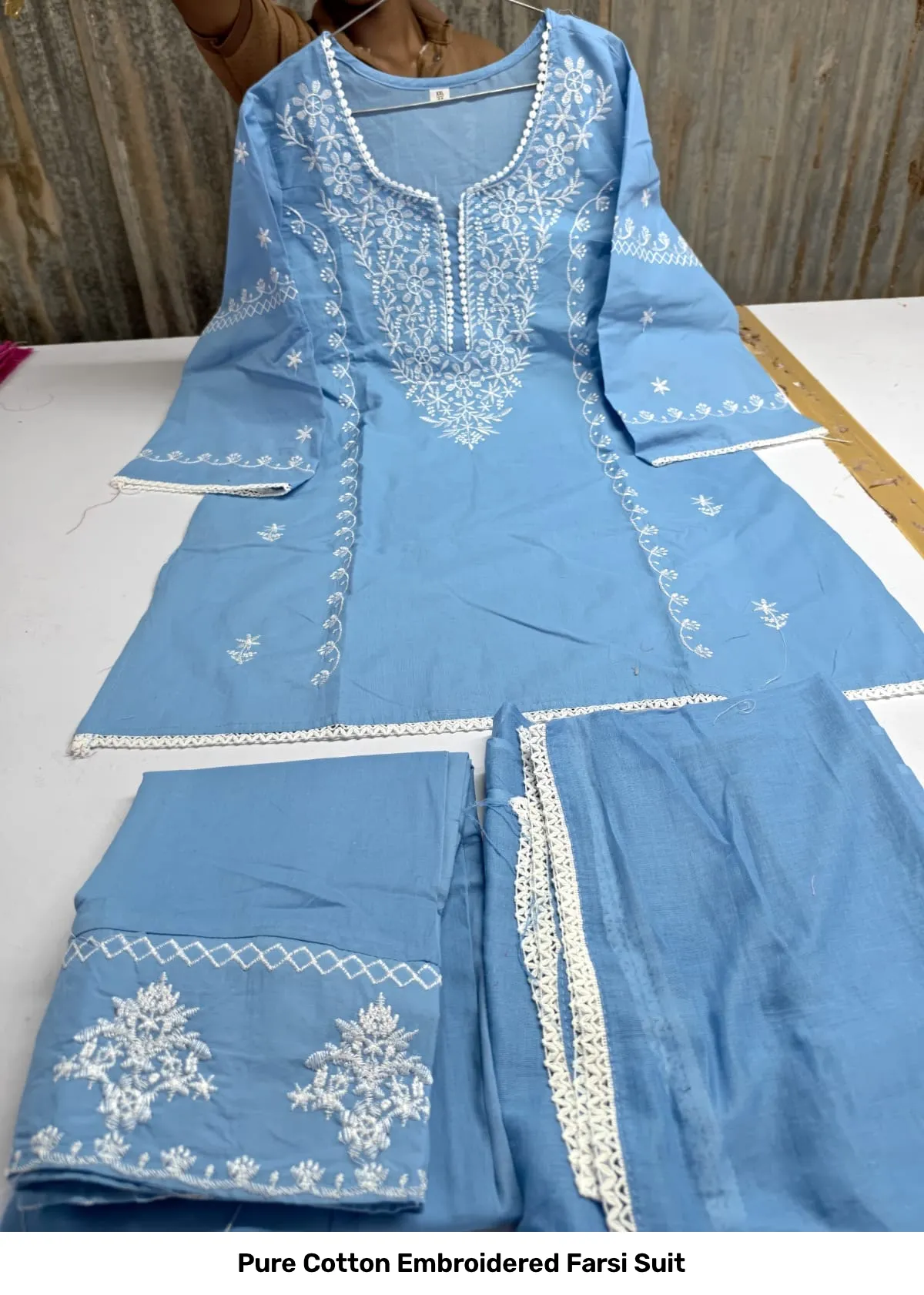 Pure Cotton Embroidered Farsi Suit 13