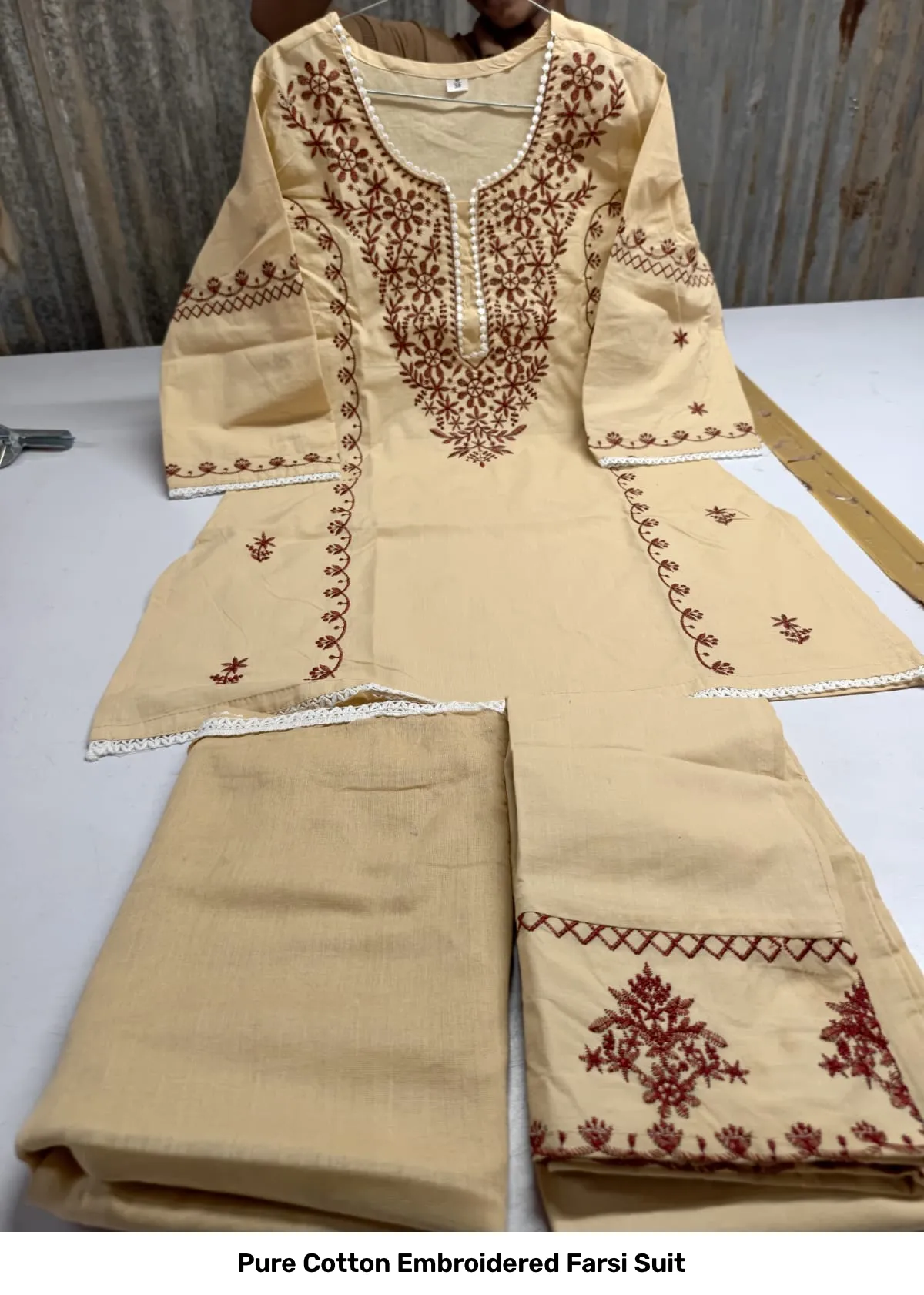 Pure Cotton Embroidered Farsi Suit 16