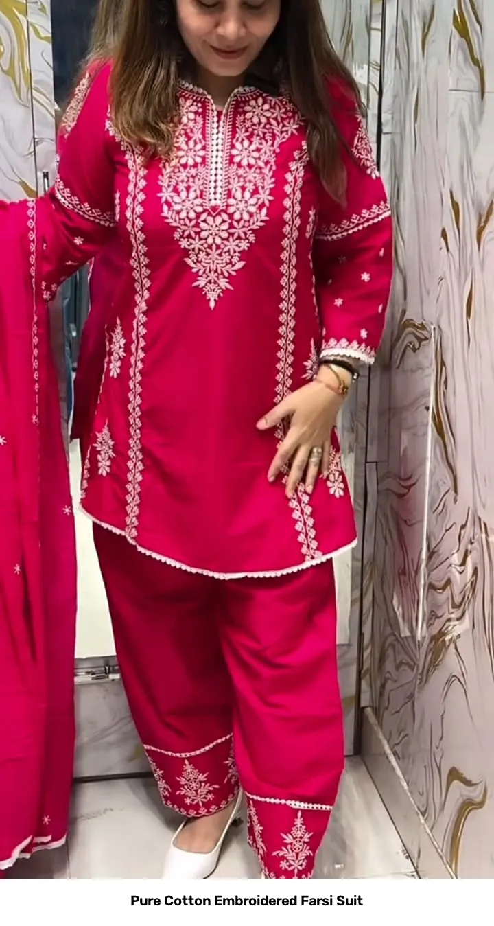 Pure Cotton Embroidered Farsi Suit 6
