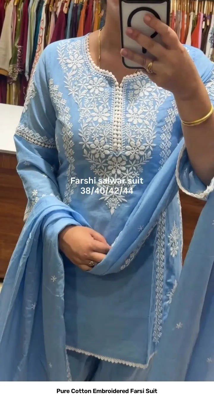 Pure Cotton Embroidered Farsi Suit 8
