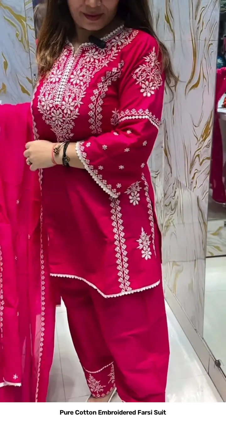 Pure Cotton Embroidered Farsi Suit 9