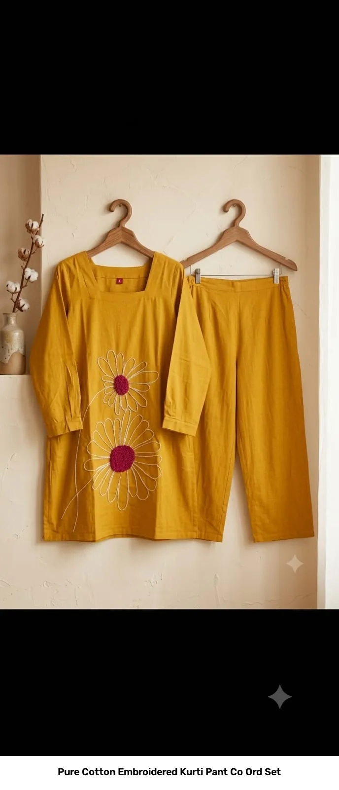 Pure Cotton Embroidered Kurti Pant Co Ord Set 3