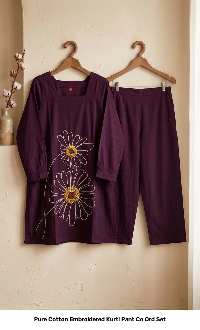 Pure Cotton Embroidered Kurti Pant Co Ord Set 9