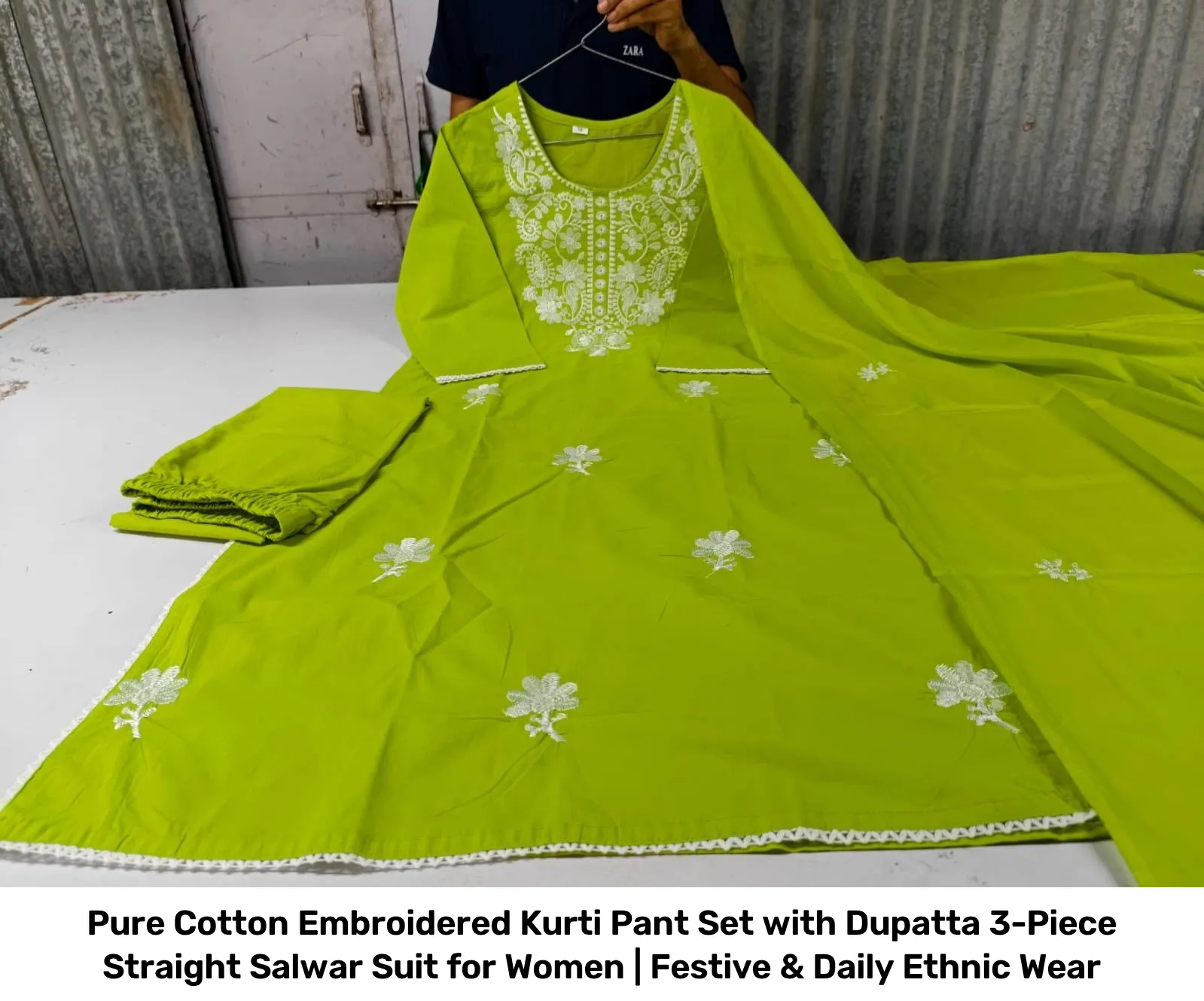 Pure Cotton Embroidered Kurti Pant Set with Dupatta – 3-Piece Straight Salwar Suit for Women | Festive & Daily Ethnic Wear 6