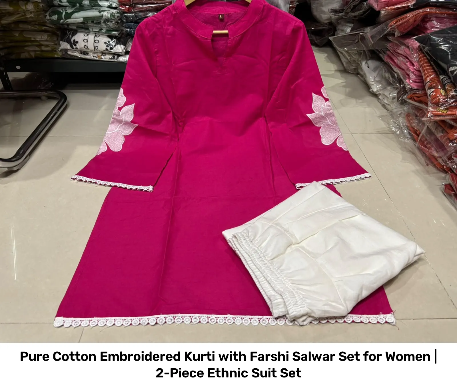 Pure Cotton Embroidered Kurti with Farshi Salwar Set for Women | 2-Piece Ethnic Suit Set 10
