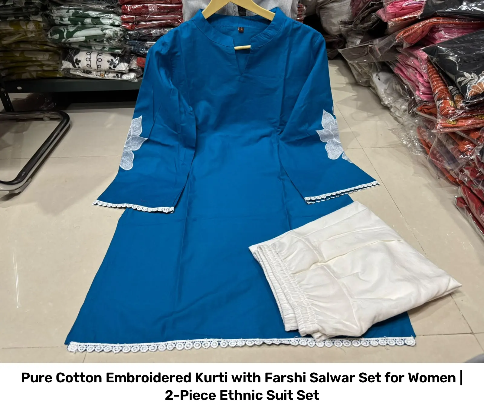Pure Cotton Embroidered Kurti with Farshi Salwar Set for Women | 2-Piece Ethnic Suit Set 2
