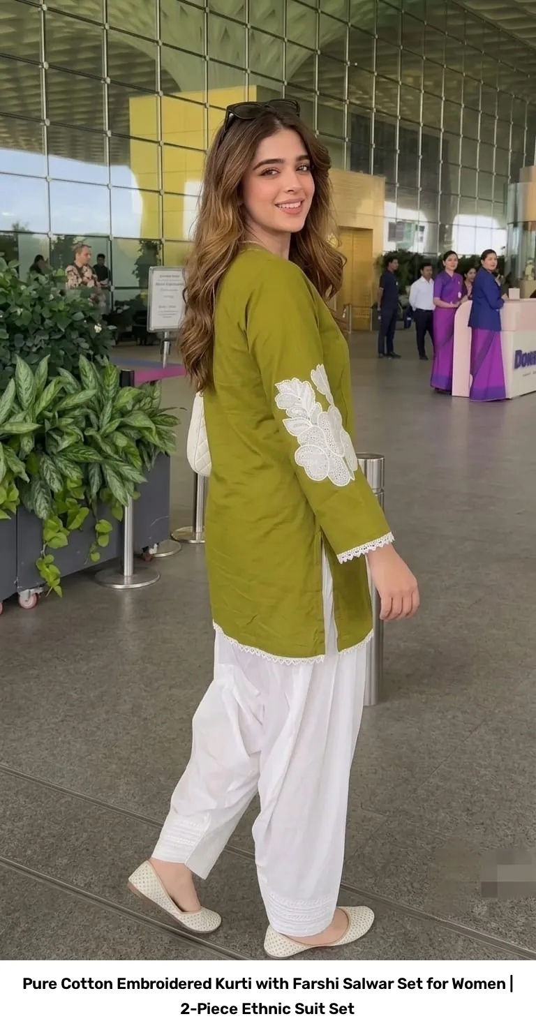 Pure Cotton Embroidered Kurti with Farshi Salwar Set for Women | 2-Piece Ethnic Suit Set 3