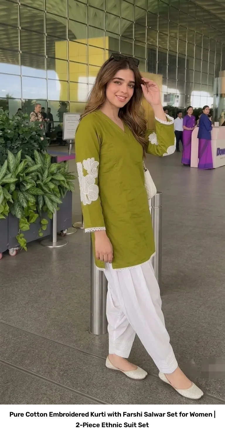 Pure Cotton Embroidered Kurti with Farshi Salwar Set for Women | 2-Piece Ethnic Suit Set 5