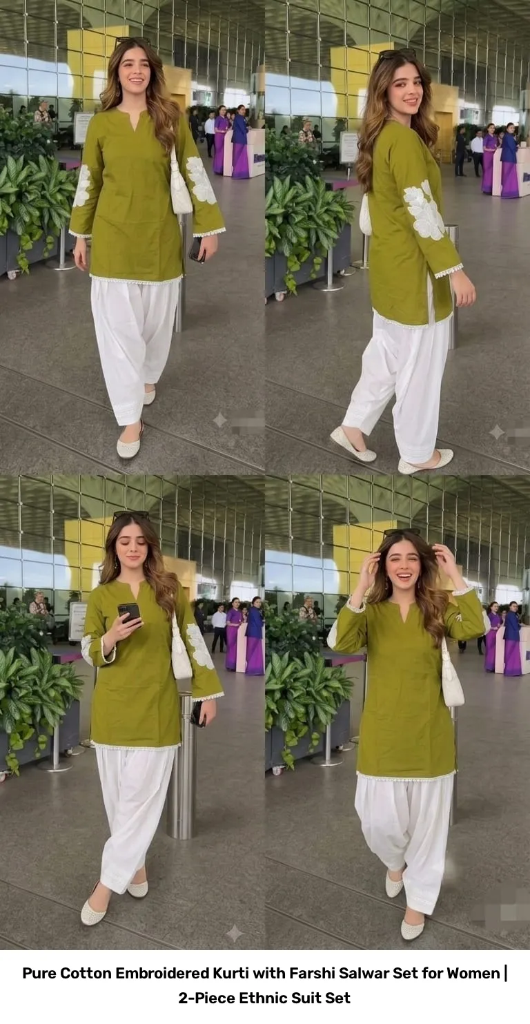 Pure Cotton Embroidered Kurti with Farshi Salwar Set for Women | 2-Piece Ethnic Suit Set 9
