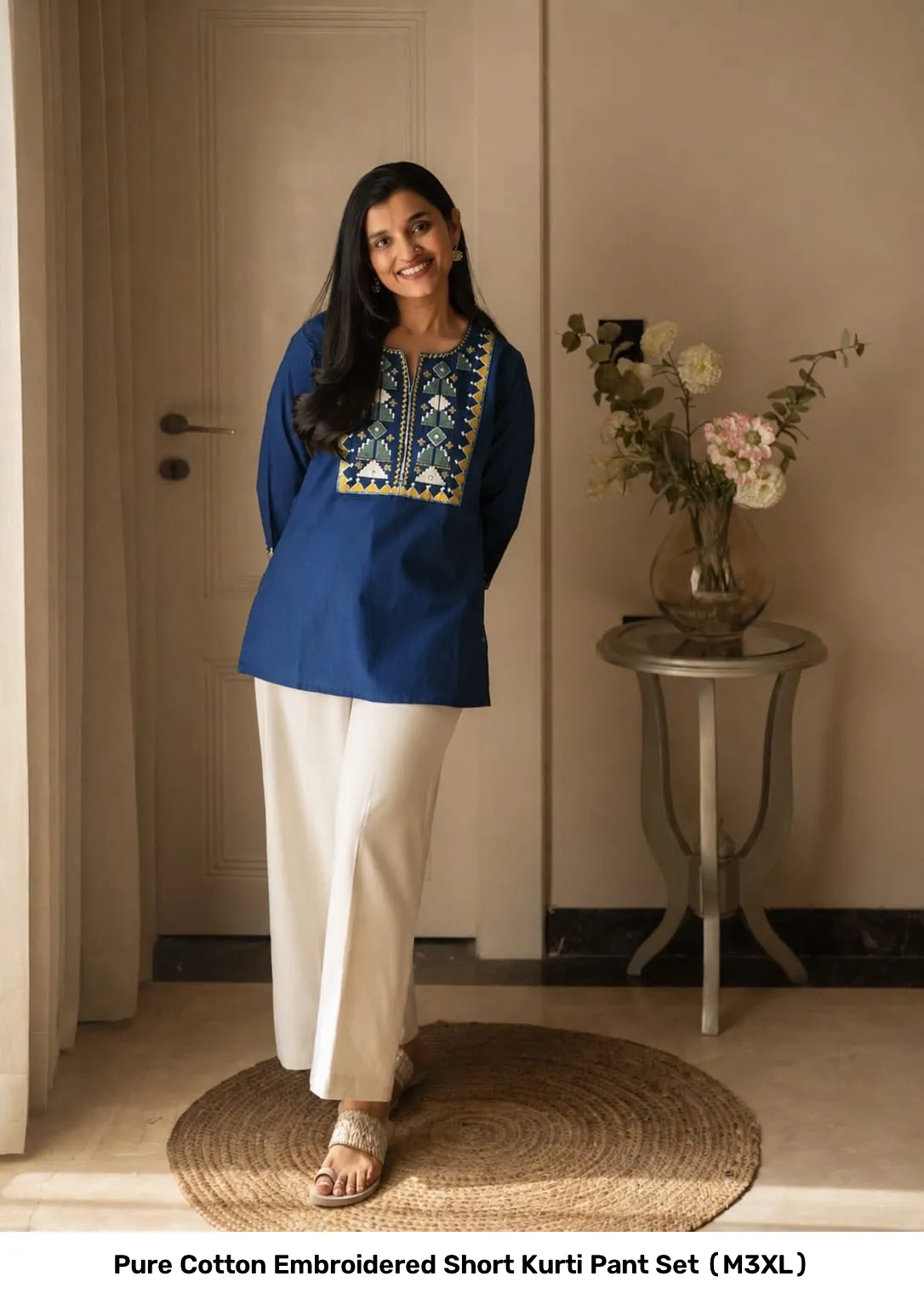 Pure Cotton Embroidered Short Kurti Pant Set (M–3XL) 12