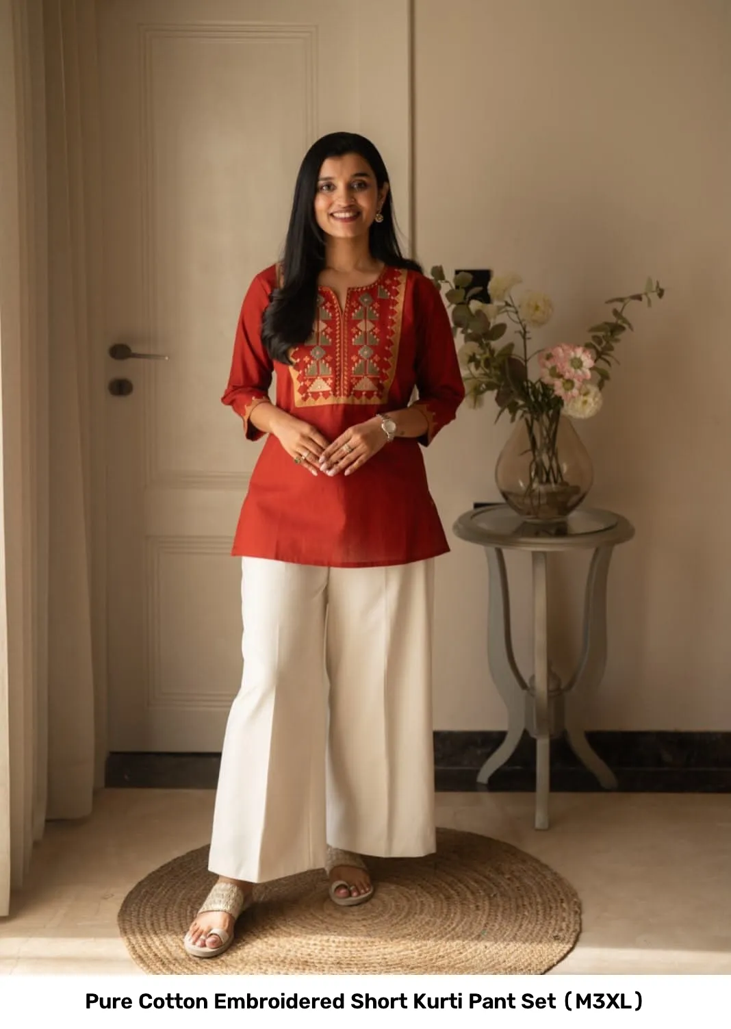 Pure Cotton Embroidered Short Kurti Pant Set (M–3XL) 15