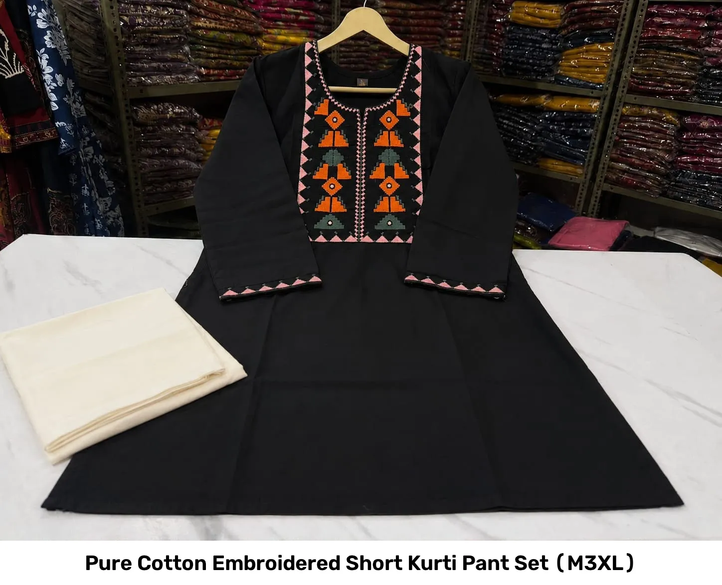 Pure Cotton Embroidered Short Kurti Pant Set (M–3XL) 3