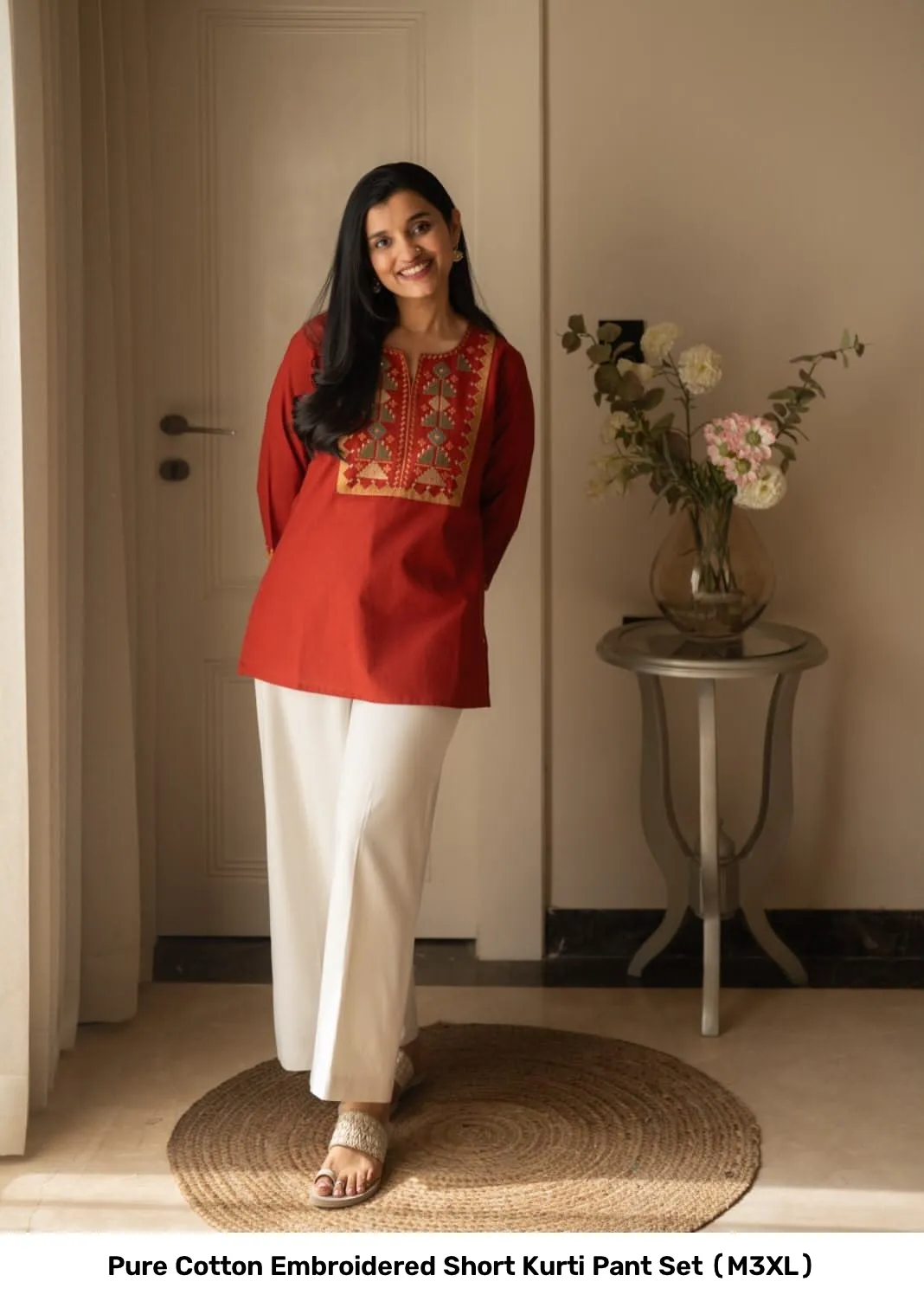 Pure Cotton Embroidered Short Kurti Pant Set (M–3XL) 4