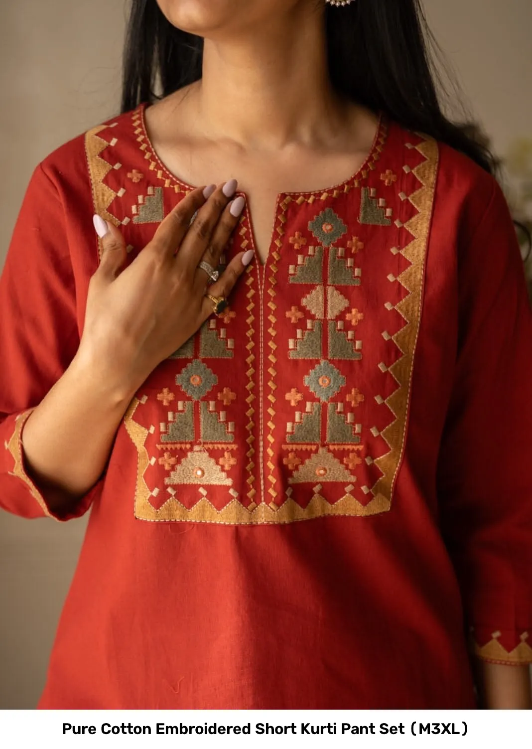 Pure Cotton Embroidered Short Kurti Pant Set (M–3XL) 5