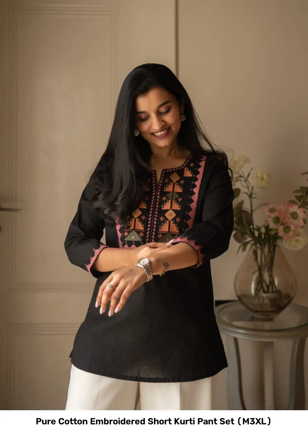 Pure Cotton Embroidered Short Kurti Pant Set (M–3XL) 7