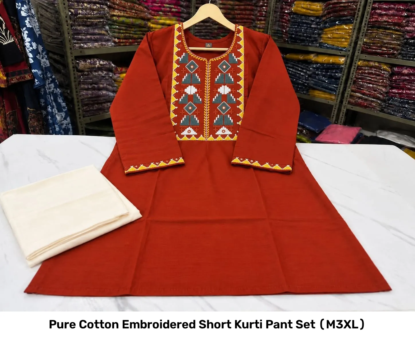 Pure Cotton Embroidered Short Kurti Pant Set (M–3XL) 8