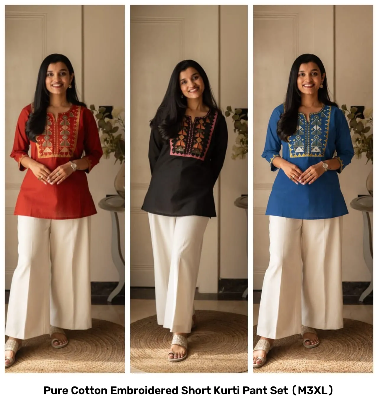 Pure Cotton Embroidered Short Kurti Pant Set (M–3XL) 9