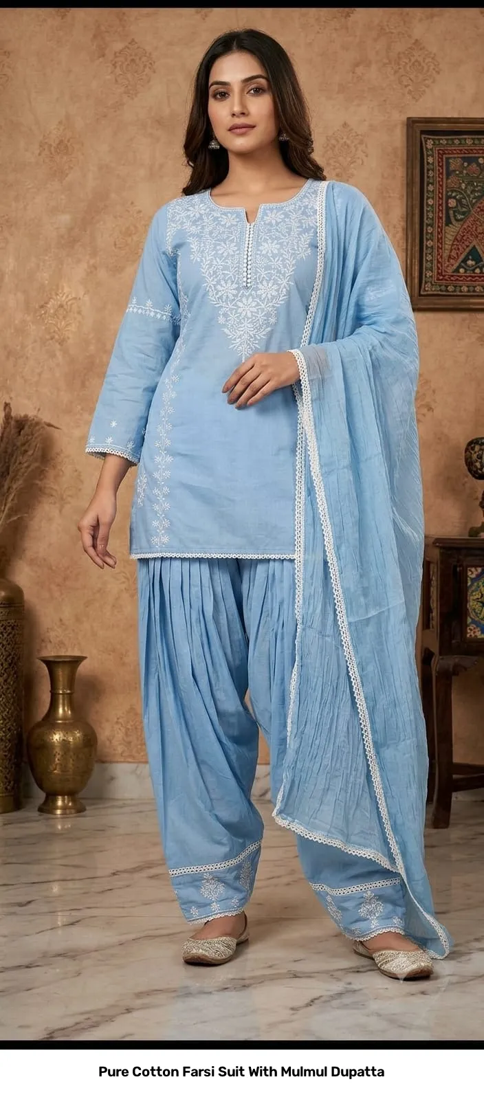 Pure Cotton Farsi Suit With Mulmul Dupatta 13