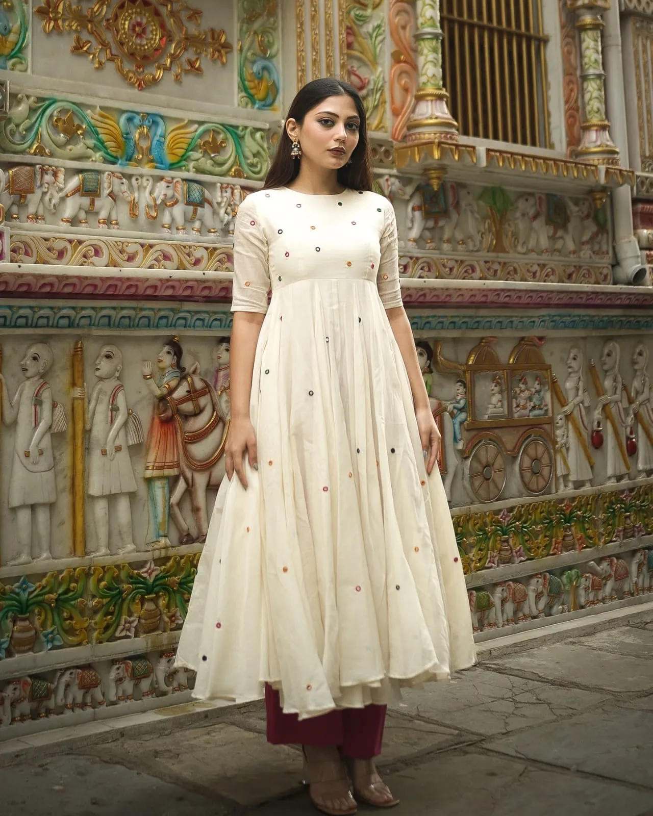 Pure Cotton Flared Anarkali Kurta with Palazzo Set (S–XXL)