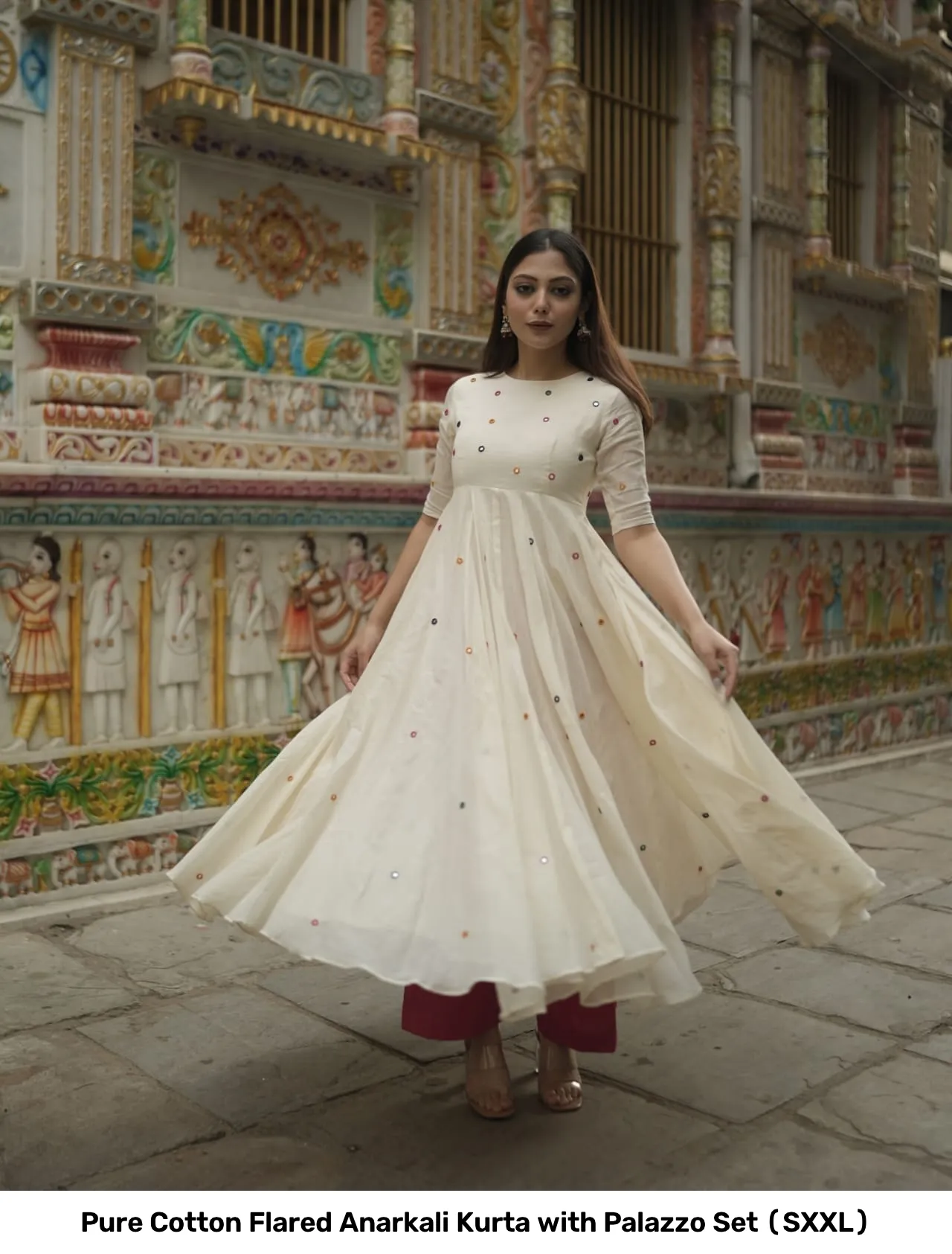Pure Cotton Flared Anarkali Kurta with Palazzo Set (S–XXL) 4