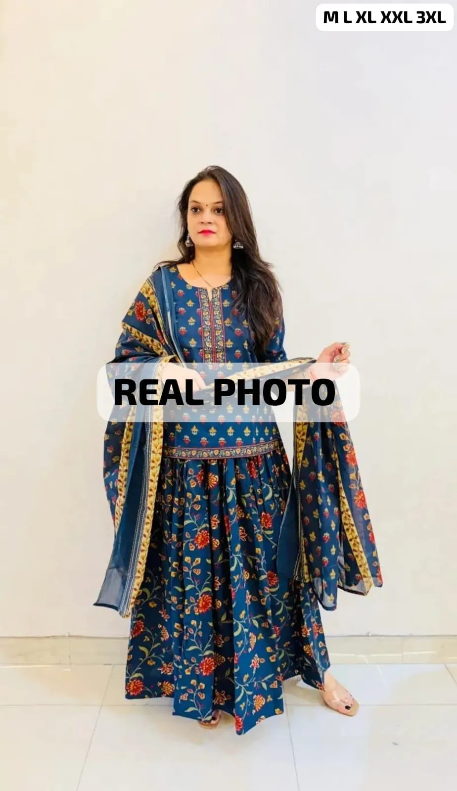 Pure Cotton Floral Printed Gopi Dress Set | Short Kurti, Flared Skirt & Dupatta 3-Piece Ethnic Set