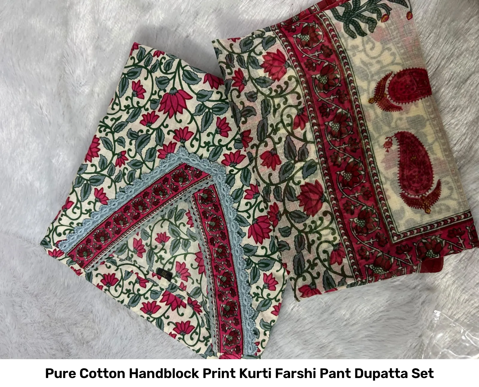 Pure Cotton Handblock Print Kurti Farshi Pant Dupatta Set 4