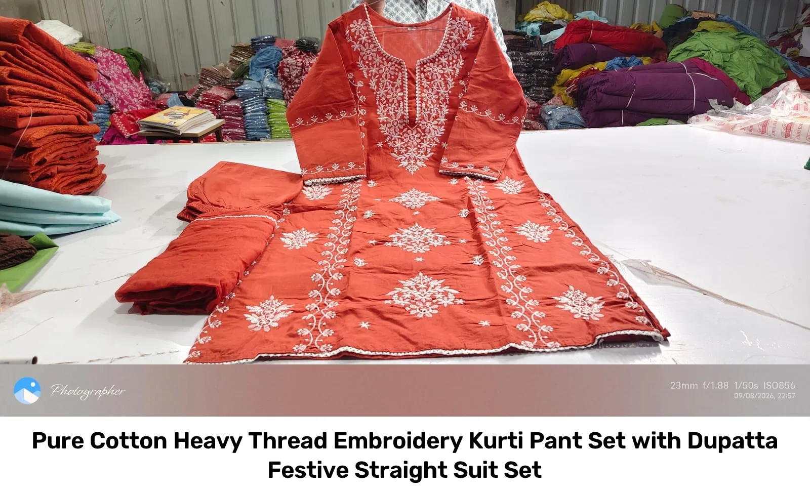 Pure Cotton Heavy Thread Embroidery Kurti Pant Set with Dupatta – Festive Straight Suit Set 13