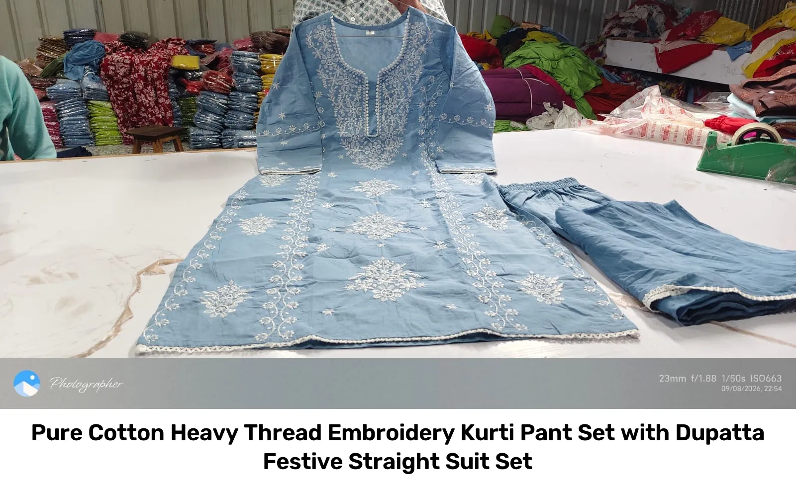 Pure Cotton Heavy Thread Embroidery Kurti Pant Set with Dupatta – Festive Straight Suit Set 15
