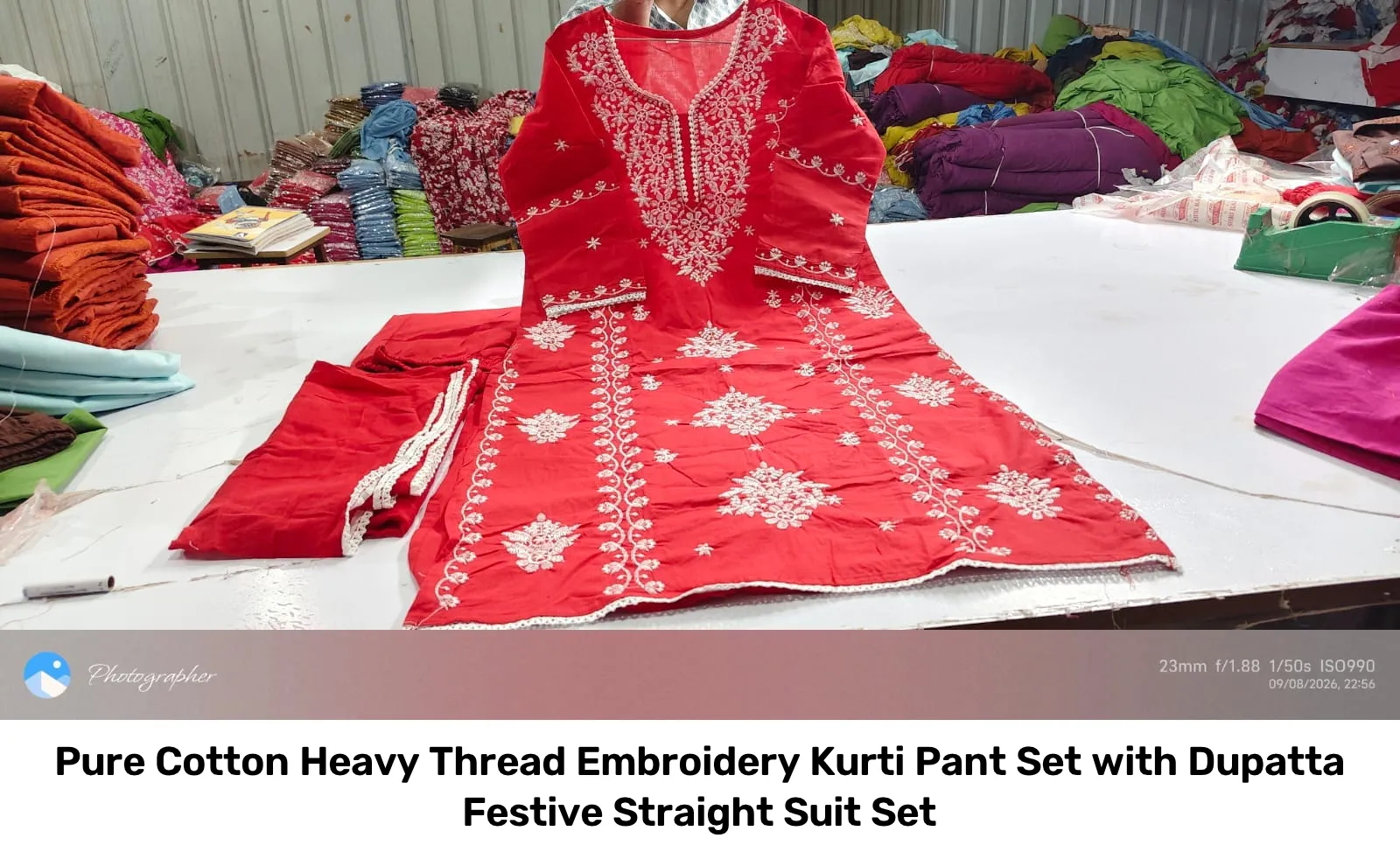 Pure Cotton Heavy Thread Embroidery Kurti Pant Set with Dupatta – Festive Straight Suit Set 3