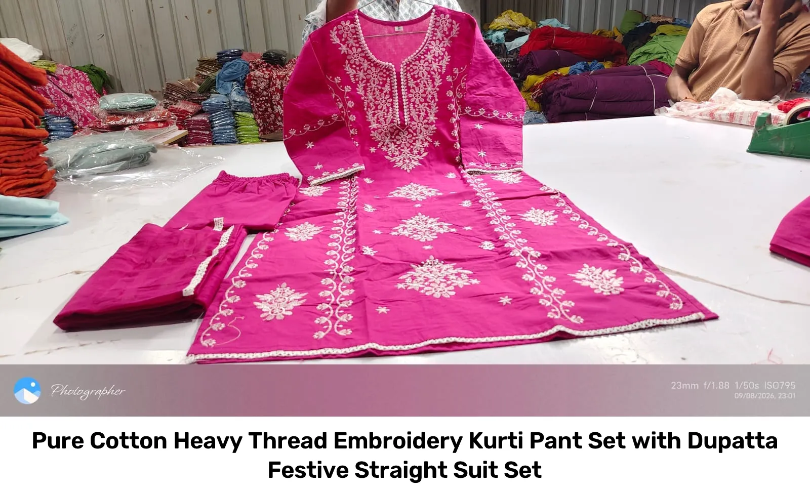 Pure Cotton Heavy Thread Embroidery Kurti Pant Set with Dupatta – Festive Straight Suit Set 6