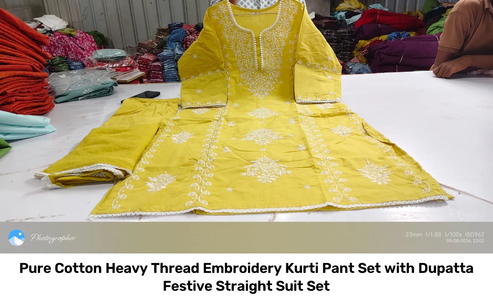 Pure Cotton Heavy Thread Embroidery Kurti Pant Set with Dupatta – Festive Straight Suit Set 8